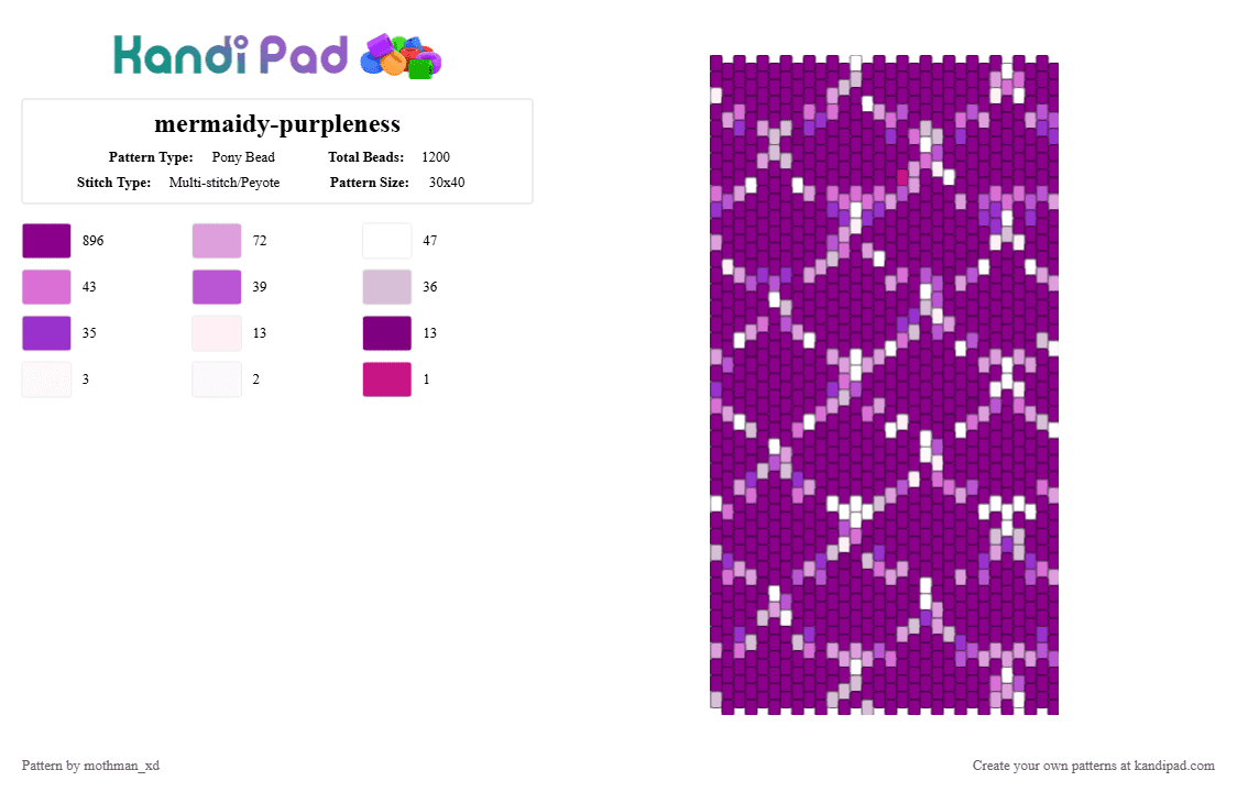 mermaidy-purpleness - Pony Bead Pattern by mothman_xd on Kandi Pad - cotdmermaids, pink