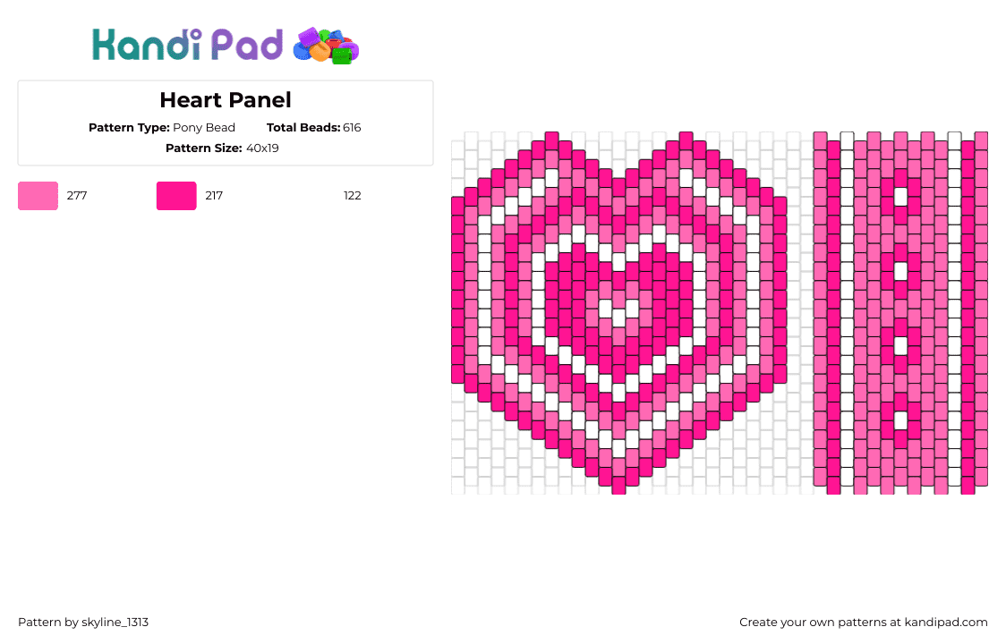 Heart Panel - Pony Bead Pattern by skyline_1313 on Kandi Pad - heart,love,valentines,pink