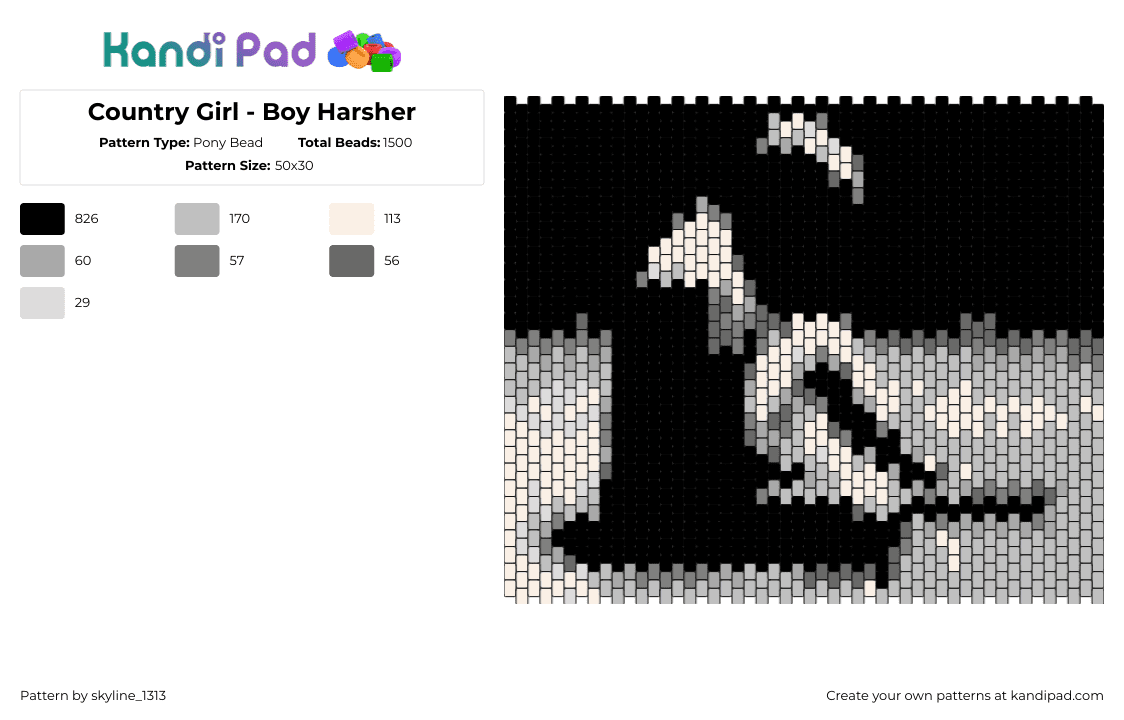 Country Girl - Boy Harsher - Pony Bead Pattern by skyline_1313 on Kandi Pad - country girl,boy harsher,song,music,band,panel,black,gray