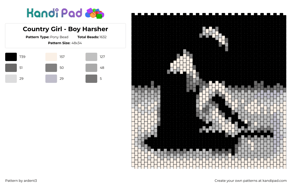 Country Girl - Boy Harsher - Pony Bead Pattern by ardent3 on Kandi Pad - country girl,boy harsher,song,music,band,panel,black,gray