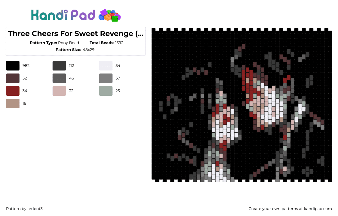 Three Cheers For Sweet Revenge (Demo 2) - Pony Bead Pattern by ardent3 on Kandi Pad - three cheers for sweet revenge,mcr,my chemical romance,album,panel,dark,music,band,emo,black