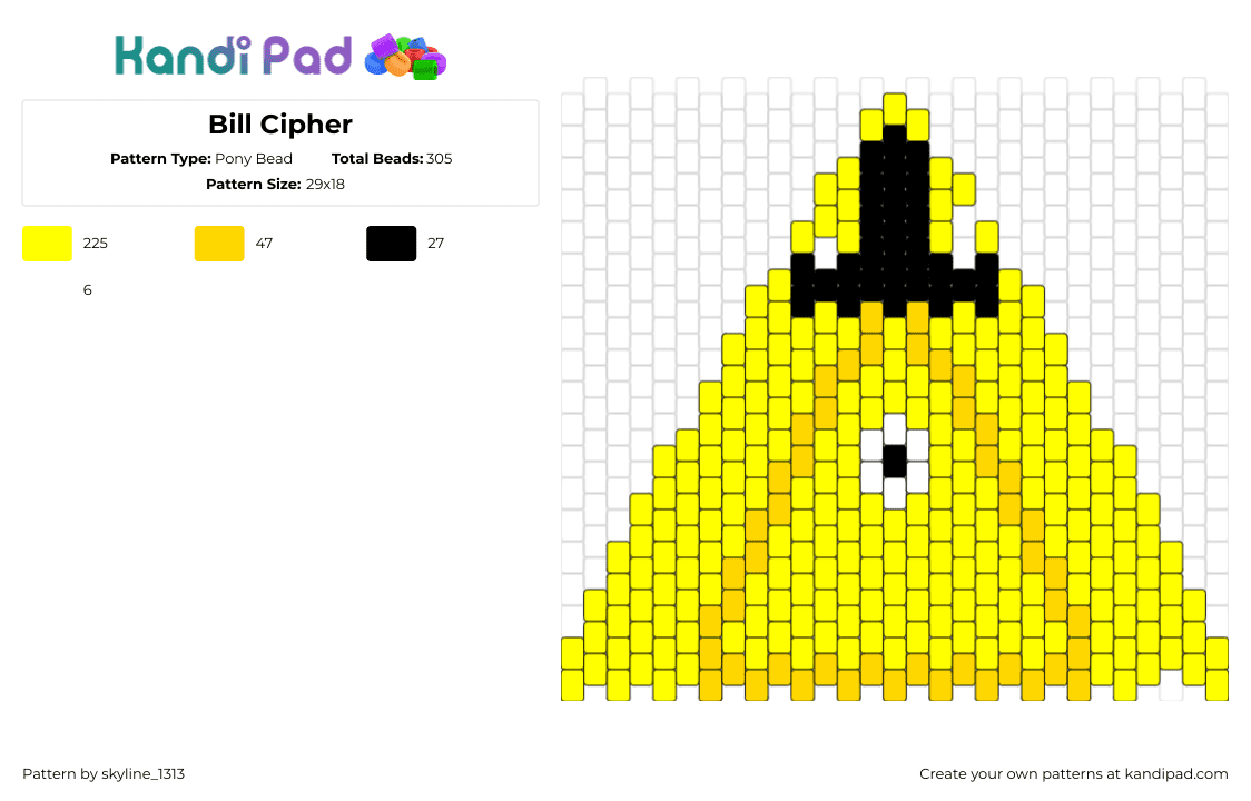 Bill Cipher - Pony Bead Pattern by skyline_1313 on Kandi Pad - bill cipher,gravity falls,character,cartoon,tv show,triangle,yellow