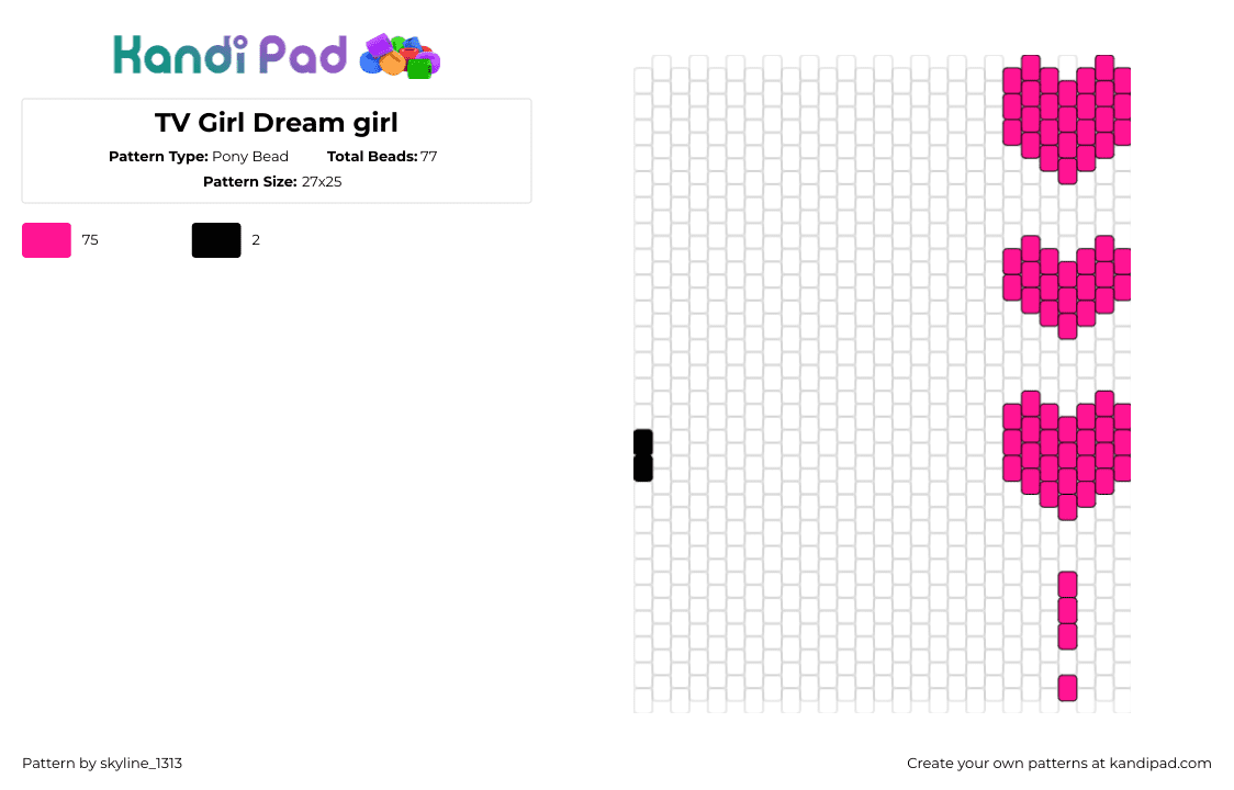 TV Girl Dream girl - Pony Bead Pattern by skyline_1313 on Kandi Pad - tv girl,hearts,band,music,pink