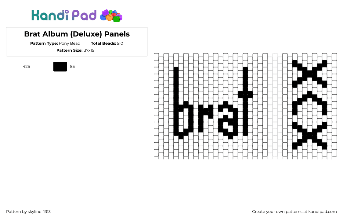 Brat Album (Deluxe) Panels - Pony Bead Pattern by skyline_1313 on Kandi Pad - brat,charli xcx,album,music,bag,panel,text,white,black