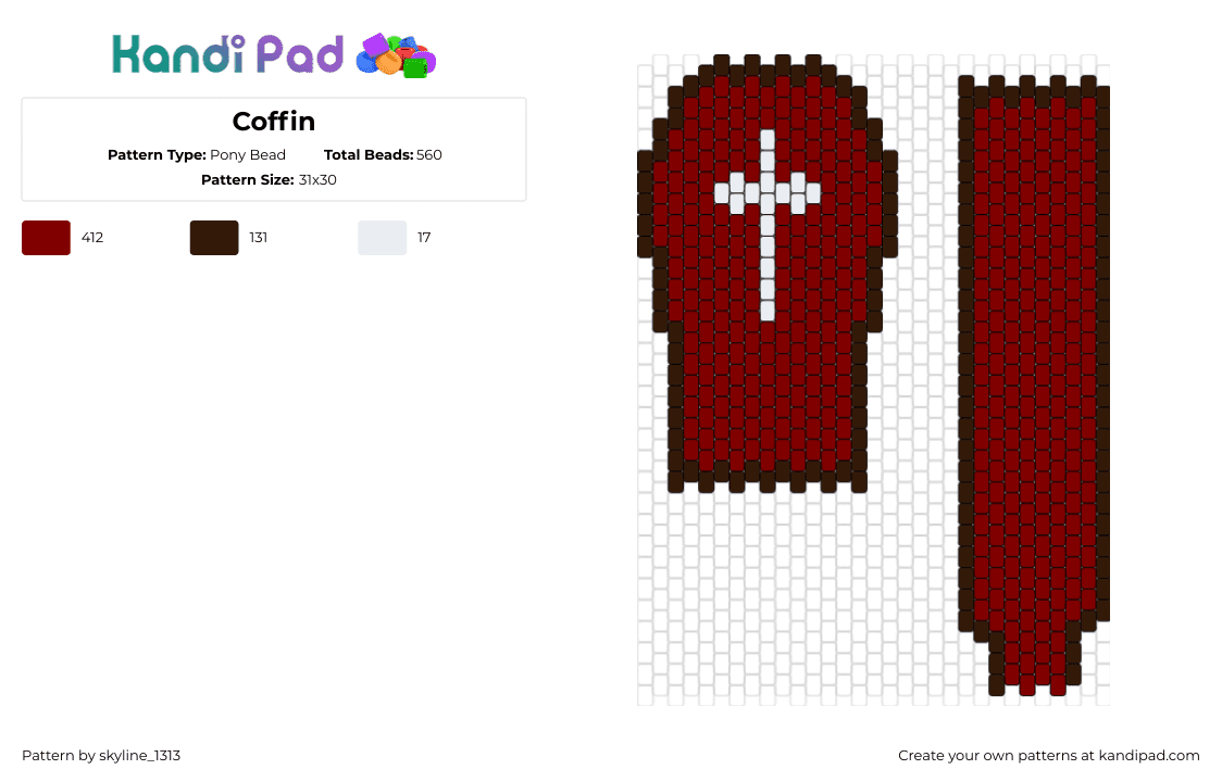 Coffin - Pony Bead Pattern by skyline_1313 on Kandi Pad - coffin,cross,vampire,death,red