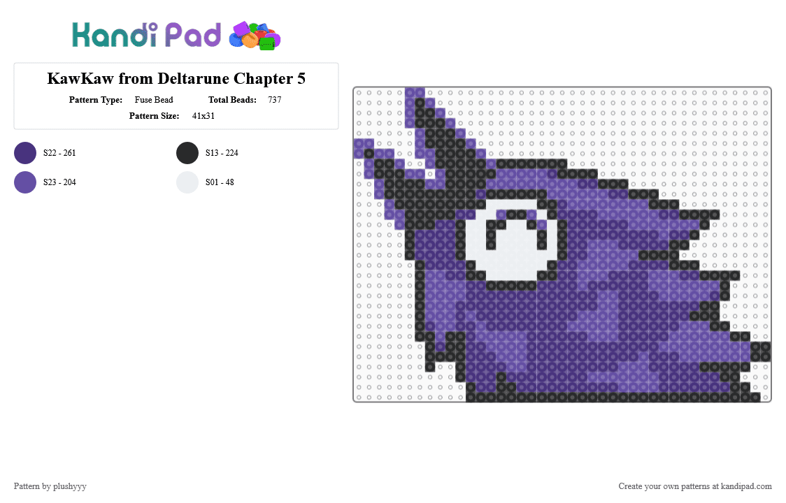 KawKaw from Deltarune Chapter 5 - Fuse Bead Pattern by plushyyy on Kandi Pad - purple,deltarune