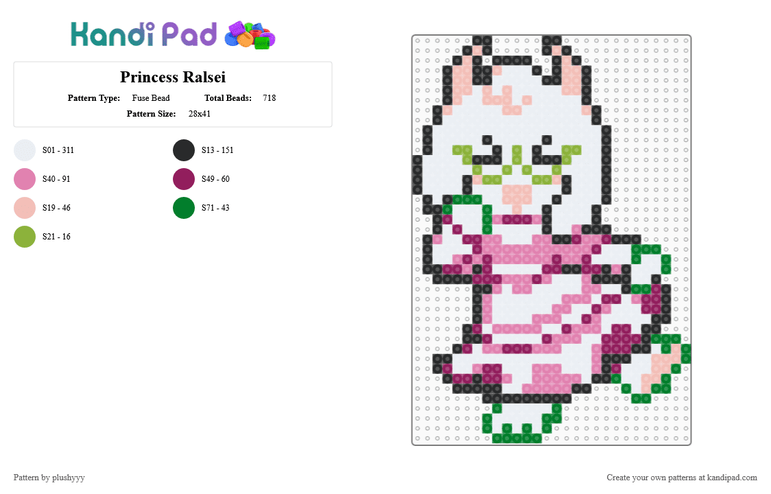 Princess Ralsei - Fuse Bead Pattern by plushyyy on Kandi Pad - deltarune, pink, ralsei, white
