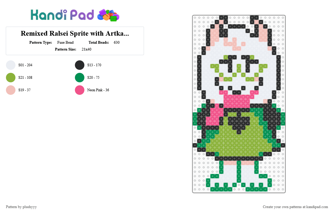 Remixed Ralsei Sprite with Artkal S beads - Fuse Bead Pattern by plushyyy on Kandi Pad - green