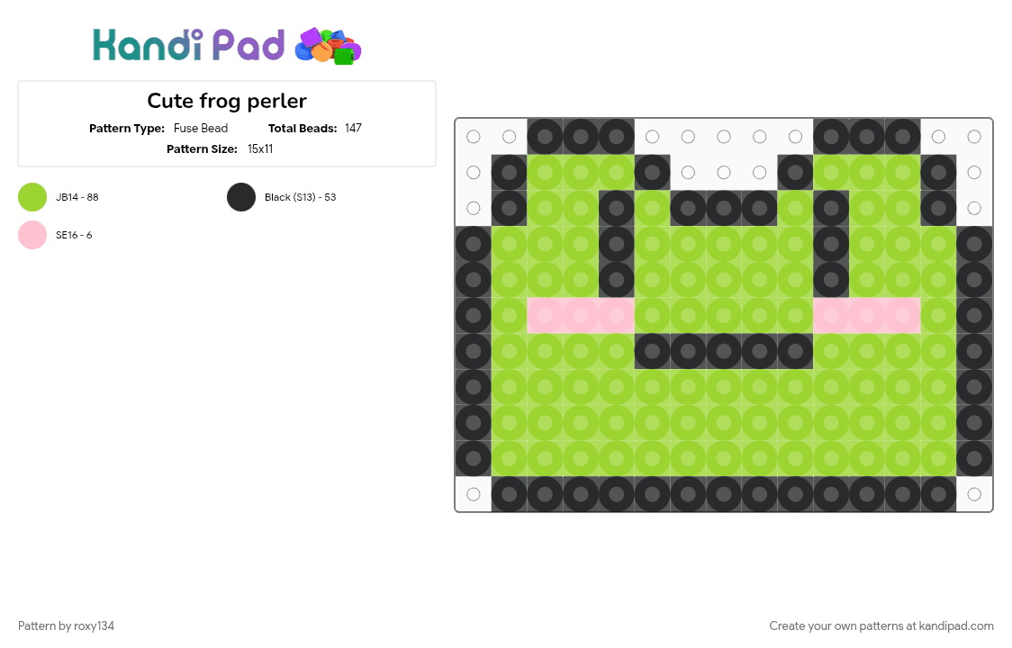 Cute frog perler - Fuse Bead Pattern by roxy134 on Kandi Pad - animal, cute, frog, green