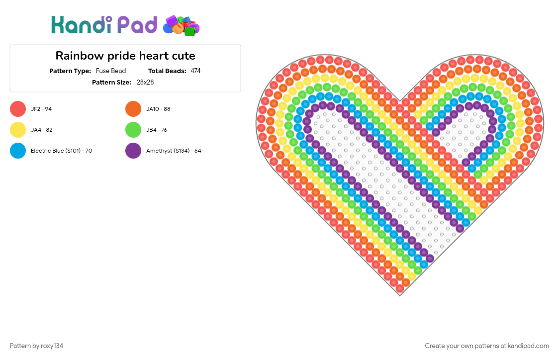 Rainbow pride heart cute - Fuse Bead Pattern by roxy134 on Kandi Pad - cute, green, heart, orange, pride, red, yellow