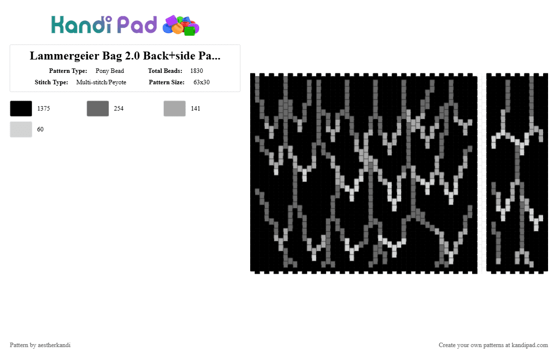 Lammergeier Bag 2.0 Back+side Panels(make 2 sides) - Pony Bead Pattern by aestherkandi on Kandi Pad - black,gray,beige,animal,vulture,bird,bag