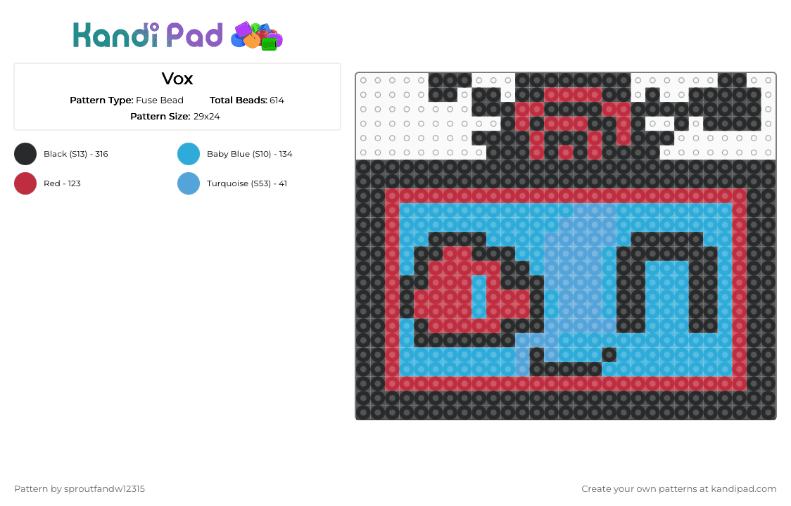 Vox - Fuse Bead Pattern by sproutfandw12315 on Kandi Pad - red,light blue