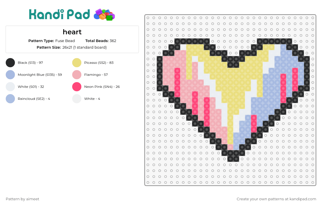 heart - Fuse Bead Pattern by aimeet on Kandi Pad - heart,pastel,colorful,drippy,love,yellow,pink,blue