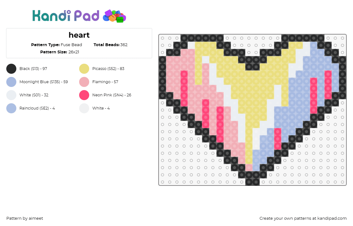 heart - Fuse Bead Pattern by aimeet on Kandi Pad - heart,pastel,colorful,drippy,love,yellow,pink,blue