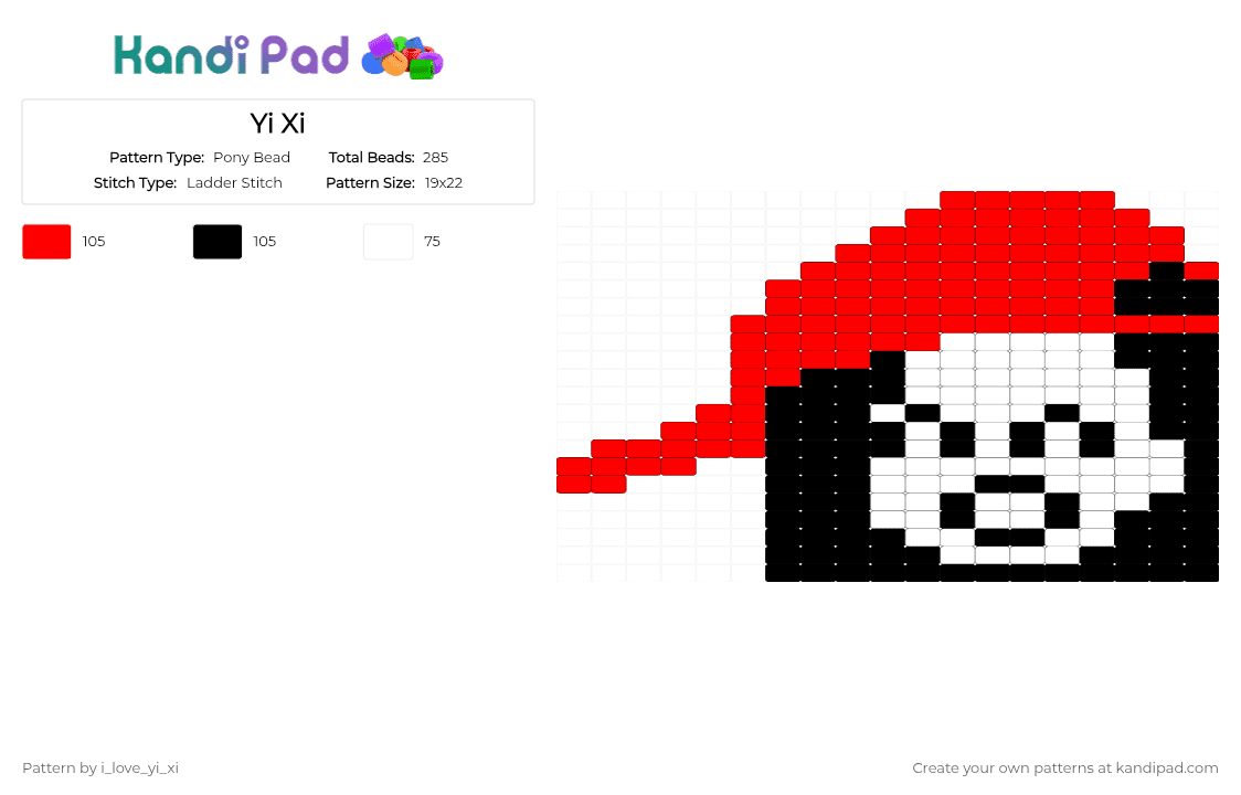 Yi Xi - Pony Bead Pattern by i_love_yi_xi on Kandi Pad - red,white