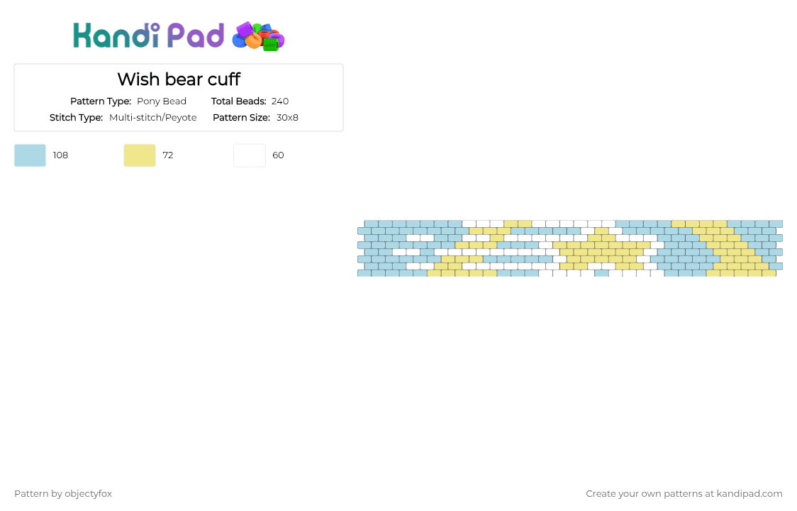 Wish bear cuff - Pony Bead Pattern by objectyfox on Kandi Pad - light blue, yellow
