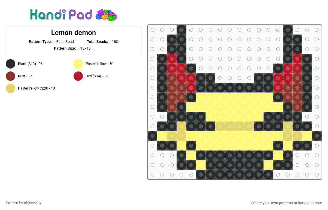 Lemon demon - Fuse Bead Pattern by objectyfox on Kandi Pad - red, yellow