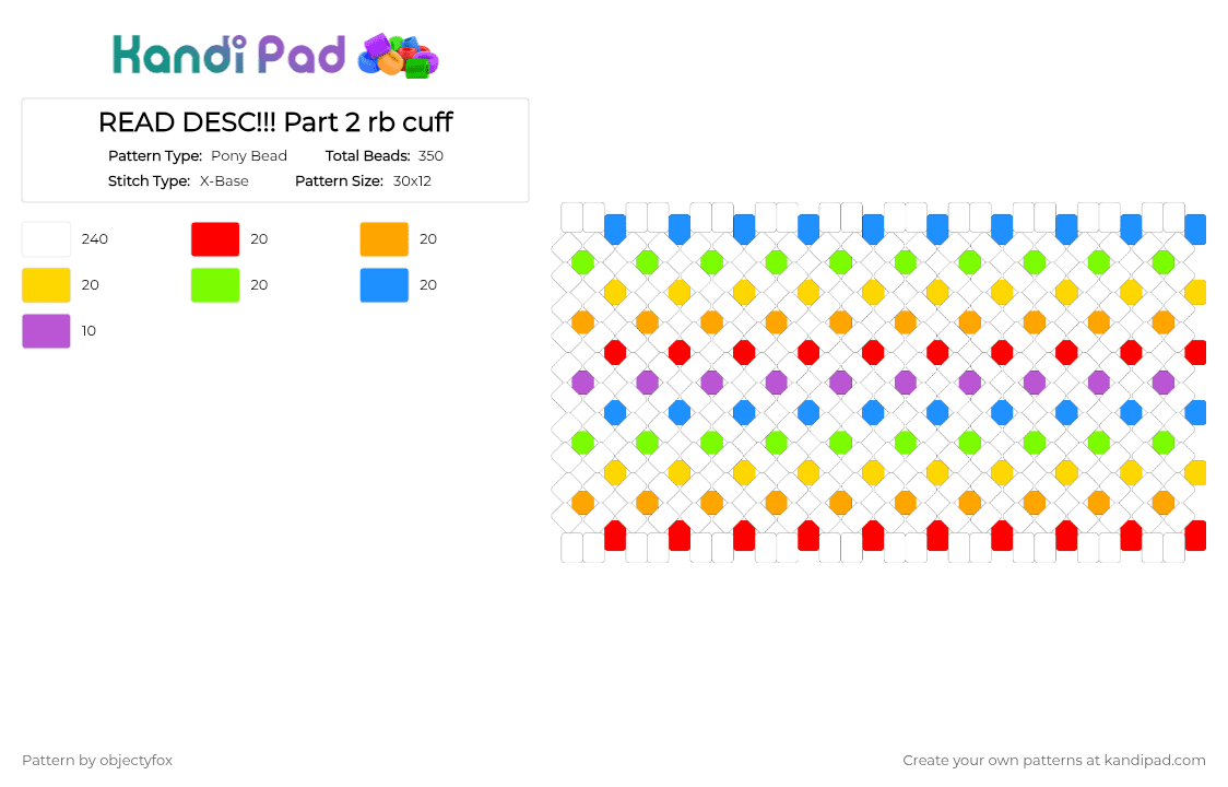 READ DESC!!! Part 2 rb cuff - Pony Bead Pattern by objectyfox on Kandi Pad - colorful, green, orange, white