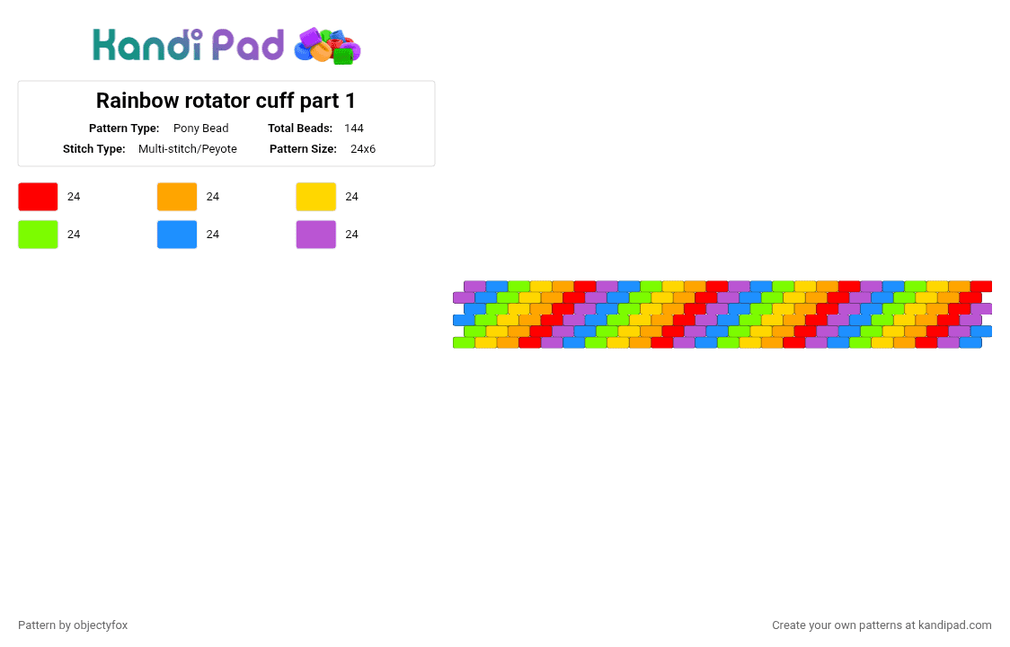Rainbow rotator cuff part 1 - Pony Bead Pattern by objectyfox on Kandi Pad - colorful, green, orange, pink