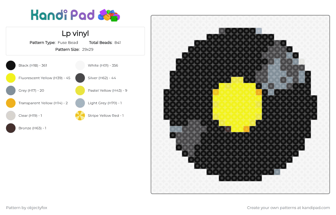Lp vinyl - Fuse Bead Pattern by objectyfox on Kandi Pad - black, brown, colorful, white, yellow