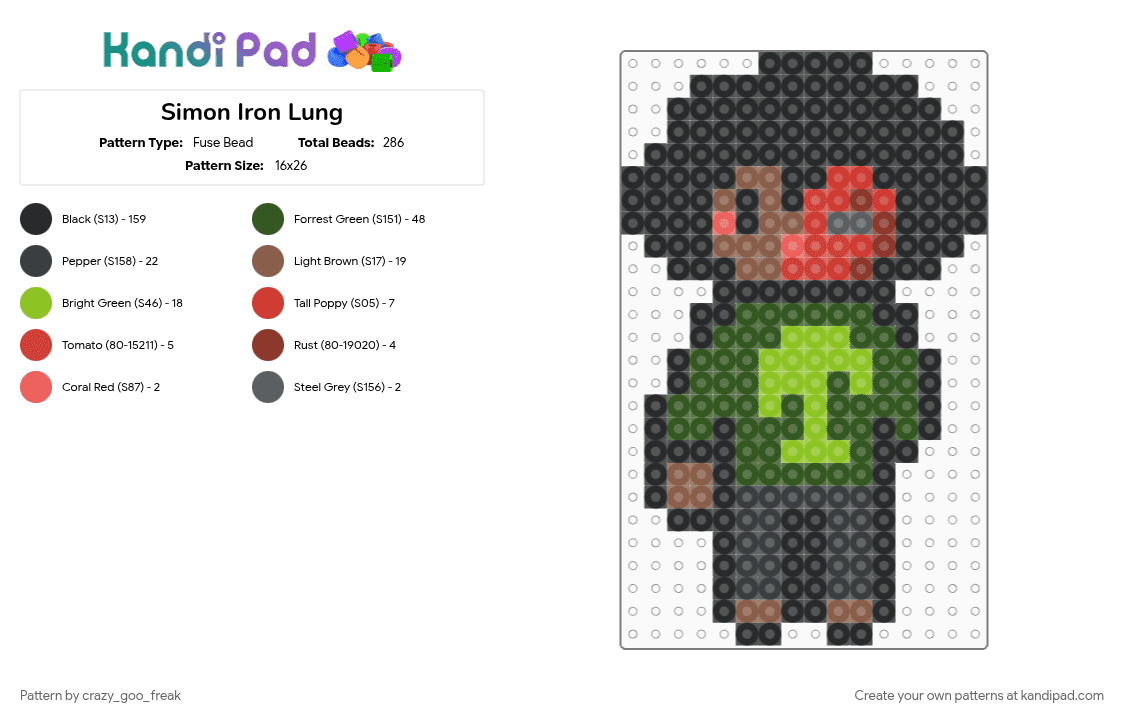 Simon Iron Lung - Fuse Bead Pattern by crazy_goo_freak on Kandi Pad - black, gold, iron lung, markiplier, simon iron lung