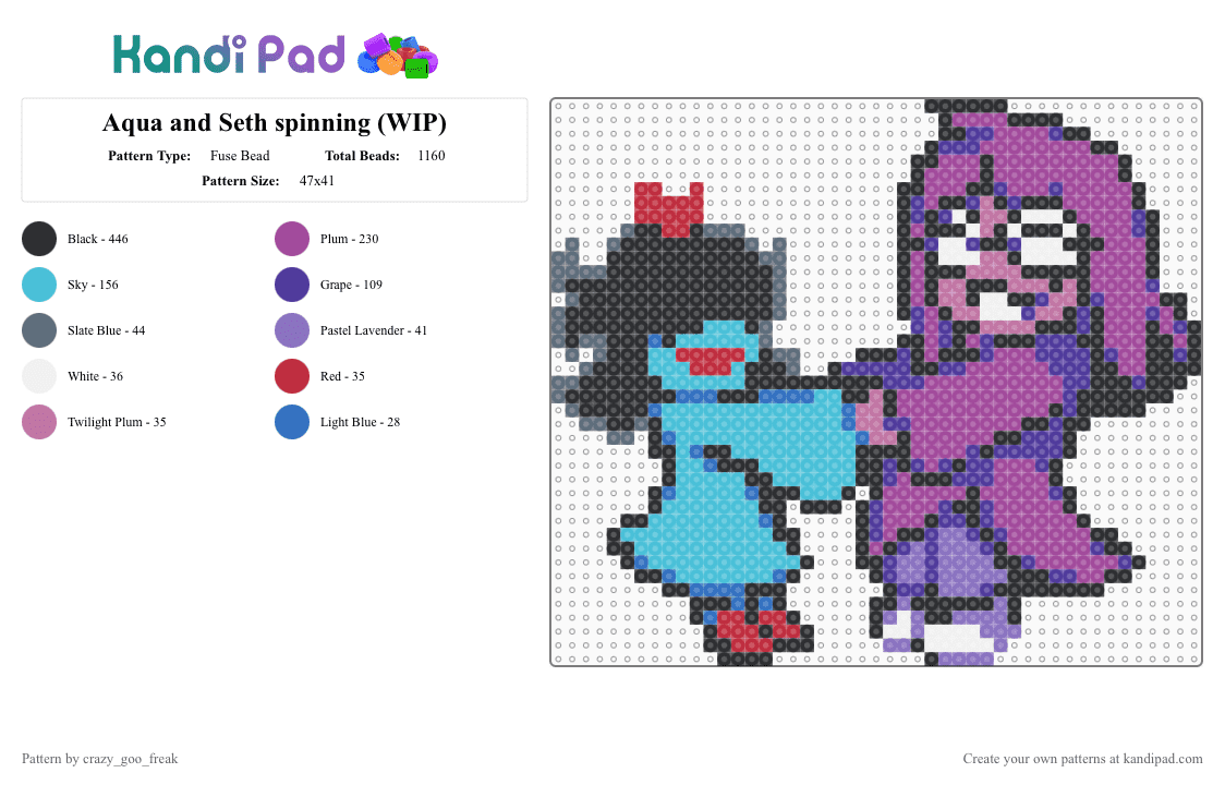 Aqua and Seth spinning - Fuse Bead Pattern by crazy_goo_freak on Kandi Pad - aqua, deltarune, light blue, pink, purple, seth