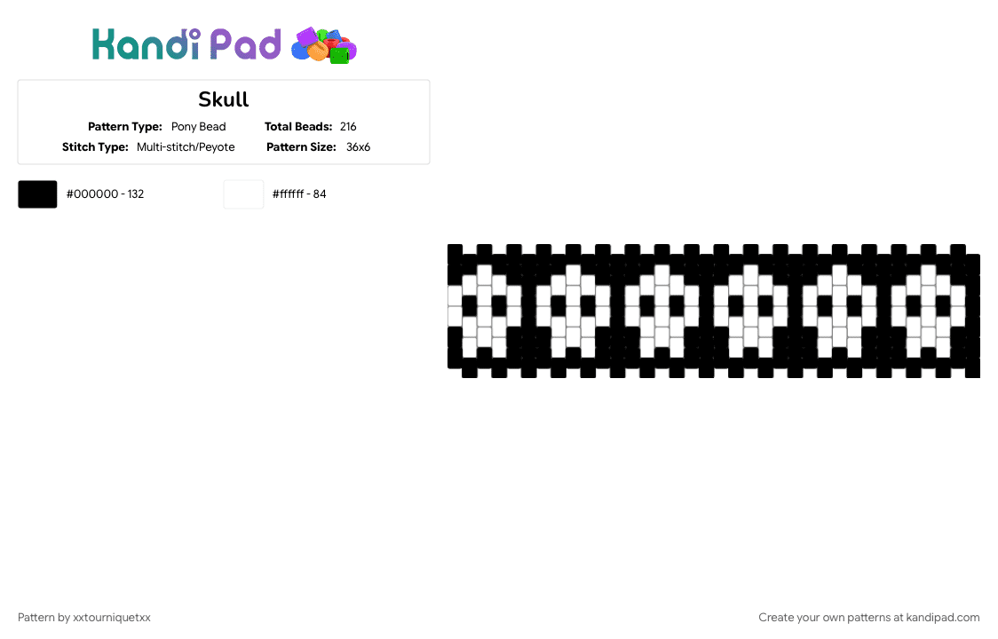 Skull - Pony Bead Pattern by xxtourniquetxx on Kandi Pad - black, white