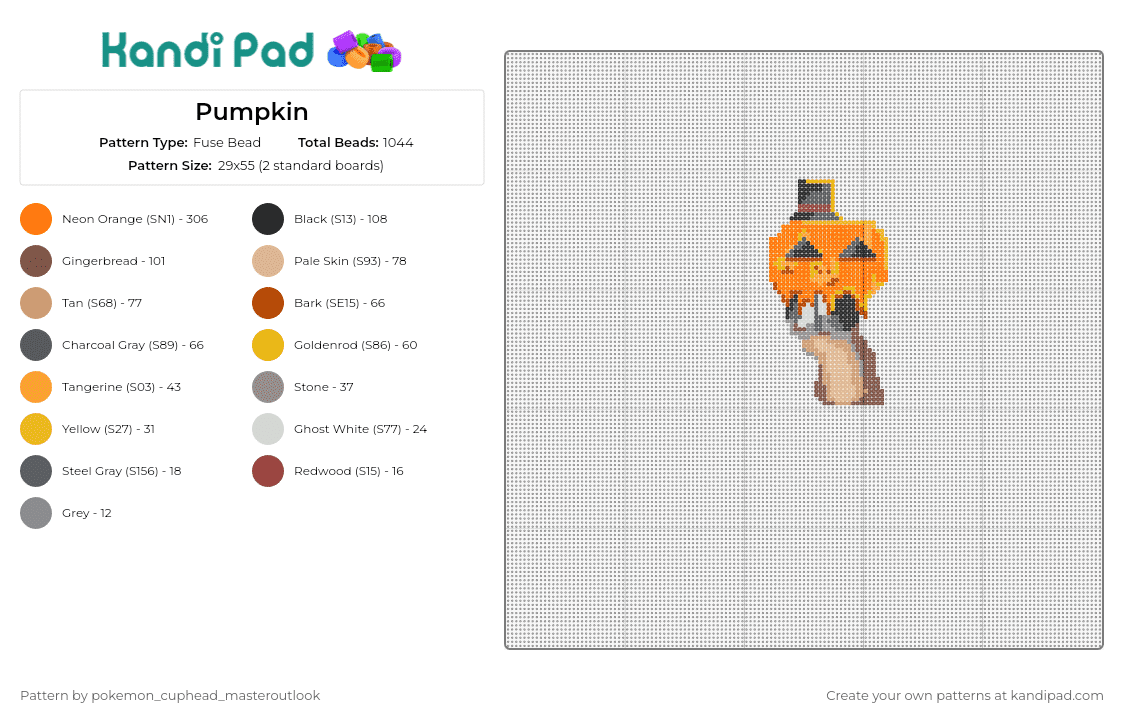 Pumpkin - Fuse Bead Pattern by pokemon_cuphead_masteroutlook on Kandi Pad - pumpkin,chipmunk,mask,halloween,cute,orange,tan