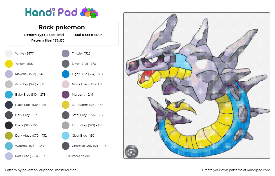 Rock pokemon - Fuse Bead Pattern by pokemon_cuphead_masteroutlook on Kandi Pad - kingquaza,draconix,pokemon,character,gaming,fakemon,gray,light blue,yellow