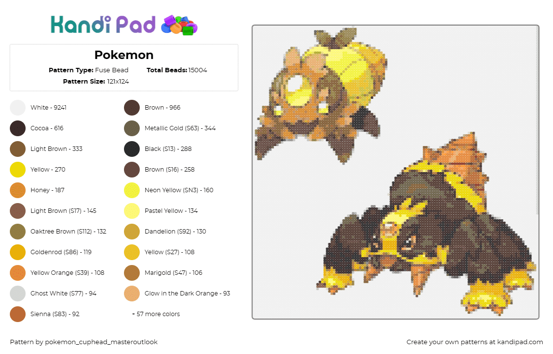 Pokemon - Fuse Bead Pattern by pokemon_cuphead_masteroutlook on Kandi Pad - minarac,trenchula,pokemon,evolution,gaming,characters,yellow,brown