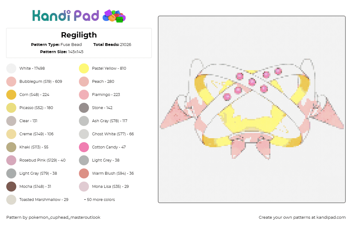 Regiligth - Fuse Bead Pattern by pokemon_cuphead_masteroutlook on Kandi Pad - regiternal,pokemon,gaming,yellow,pink