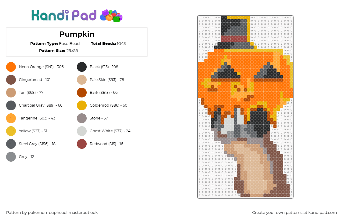 Pumpkin - Fuse Bead Pattern by pokemon_cuphead_masteroutlook on Kandi Pad - pumpkin,chipmunk,mask,halloween,cute,orange,tan