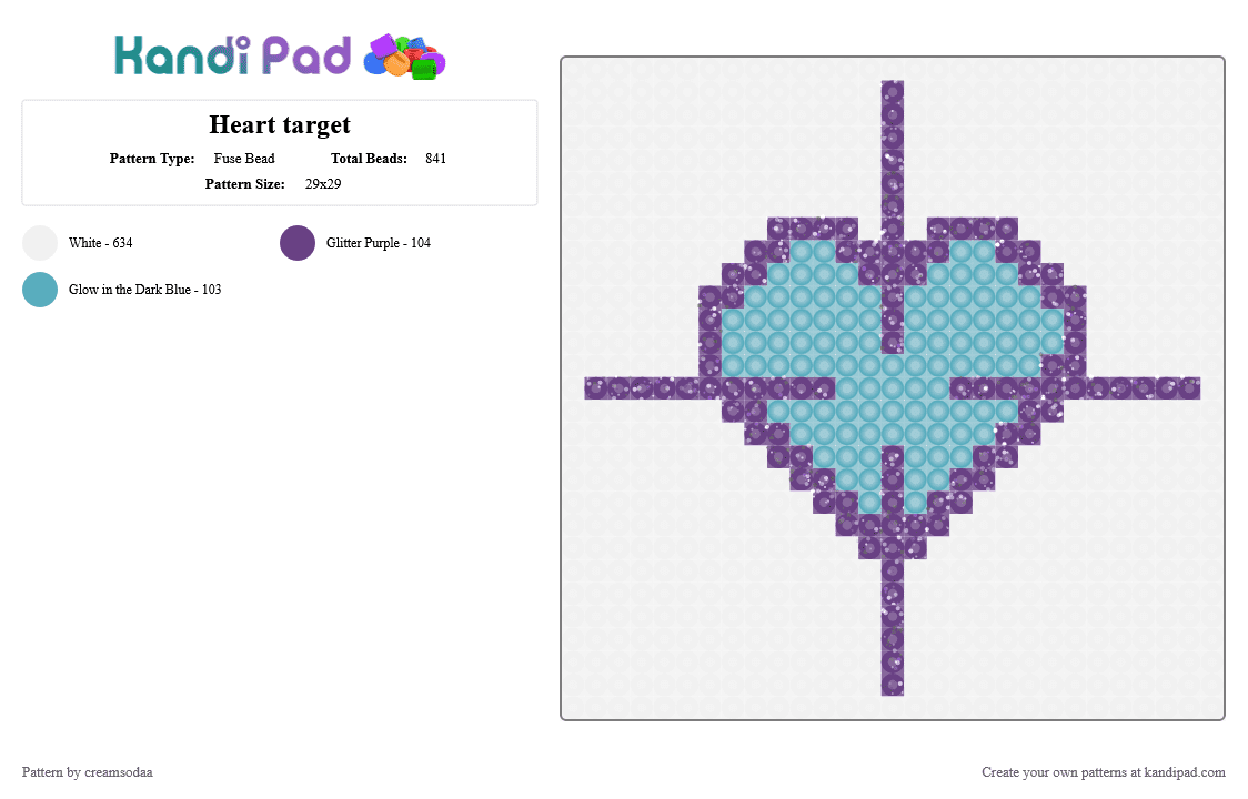 Heart target - Fuse Bead Pattern by creamsodaa on Kandi Pad - cute, heart, kawaii, light blue, love, purple, symbol, target, white