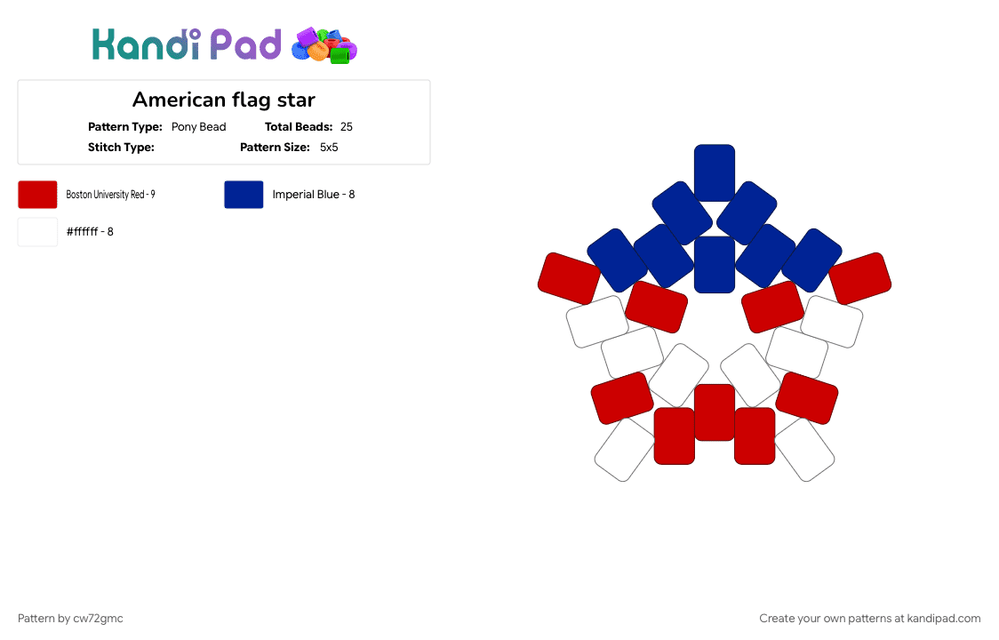 American flag star - Pony Bead Pattern by cw72gmc on Kandi Pad - america, country, country flag, purple, red, star, usa