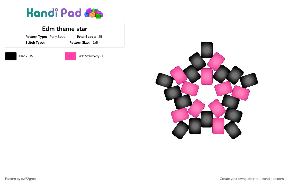 Edm theme star - Pony Bead Pattern by cw72gmc on Kandi Pad - black, cotdedm, pink