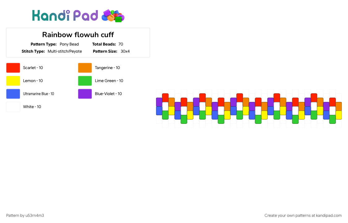 Rainbow flowuh cuff - Pony Bead Pattern by u53rn4m3 on Kandi Pad - charm, colorful, cuff, dandys world, flower, green, orange, purple, rainbow
