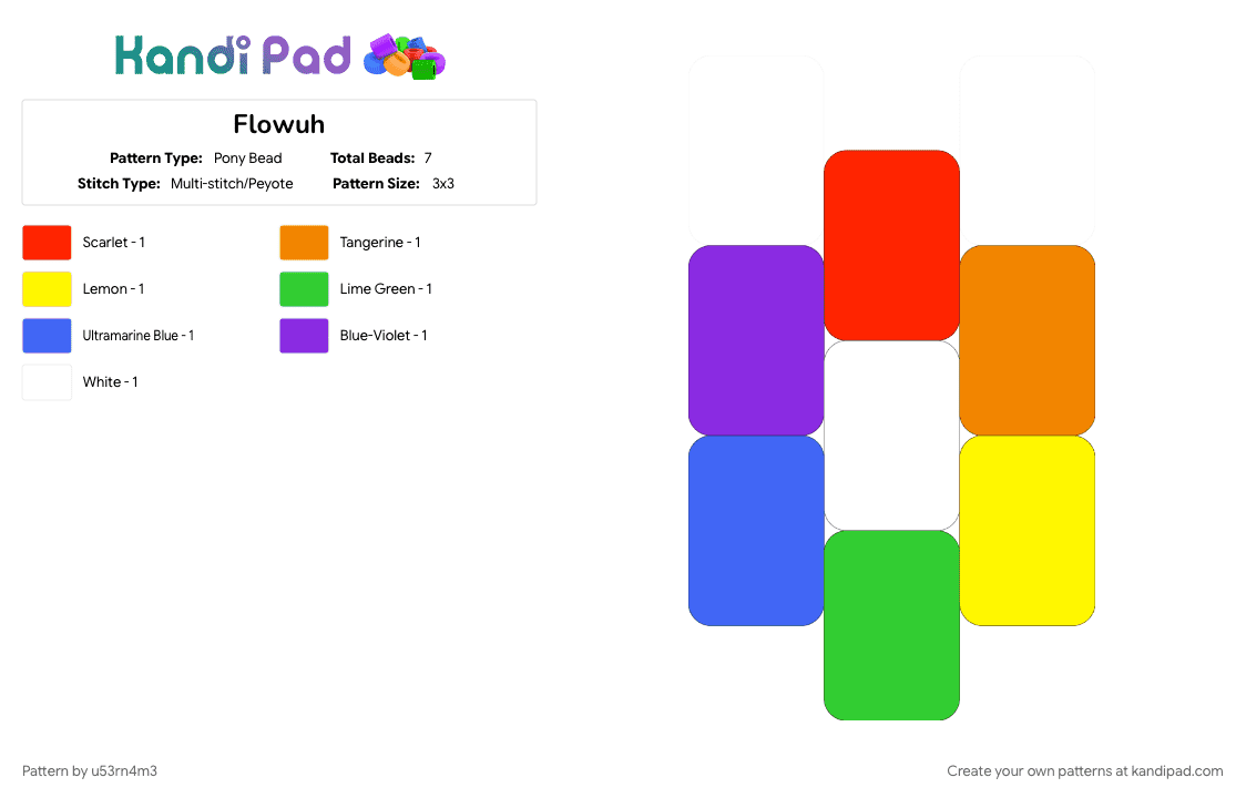 Flowuh - Pony Bead Pattern by u53rn4m3 on Kandi Pad - charm, colorful, dandys world, flower, green, orange, purple, rainbow