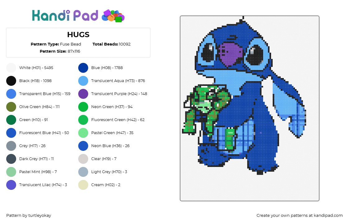 HUGS - Fuse Bead Pattern by turtleyokay on Kandi Pad - stitch,frog,lilo and stitch,disney,cute,character,movie,blue,green