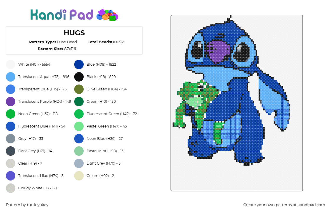 HUGS - Fuse Bead Pattern by turtleyokay on Kandi Pad - stitch,frog,lilo and stitch,disney,cute,character,movie,blue,green