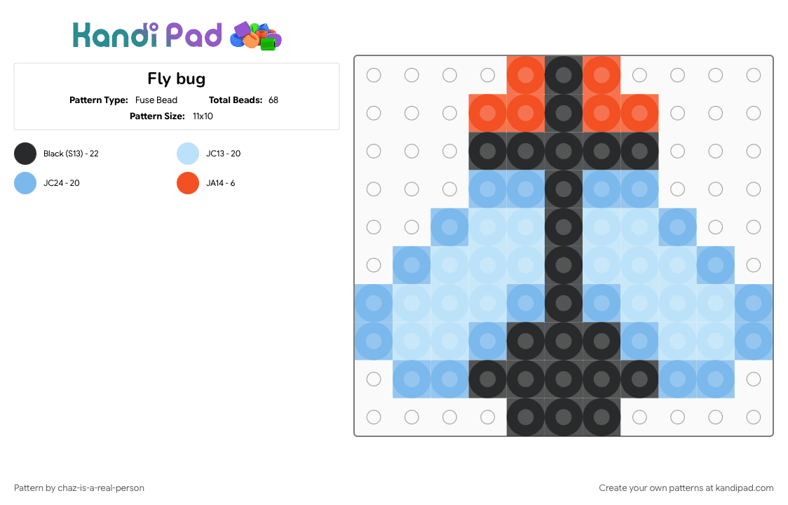 Fly bug - Fuse Bead Pattern by chaz-is-a-real-person on Kandi Pad - bug, fly, insect, light blue, perler beads