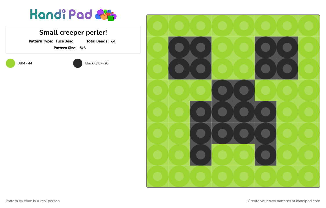 Small creeper perler! - Fuse Bead Pattern by chaz-is-a-real-person on Kandi Pad - black, creeper, green, minecraft, minecraft creeper, perler beads