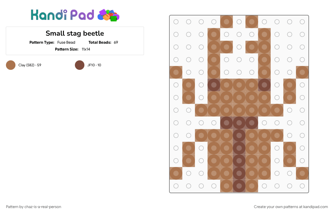 Small stag beetle - Fuse Bead Pattern by chaz-is-a-real-person on Kandi Pad - beetle, bug, perler bead, tan