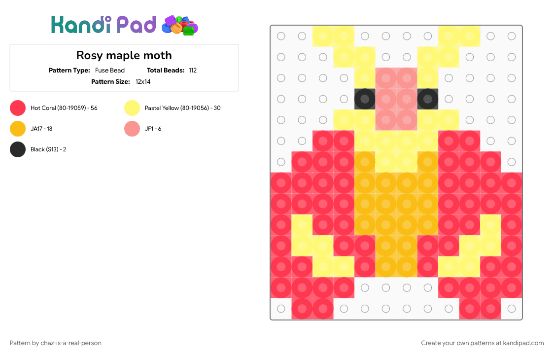 Rosy maple moth - Fuse Bead Pattern by chaz-is-a-real-person on Kandi Pad - bug, butterfly, moth, perler beads, red, yellow