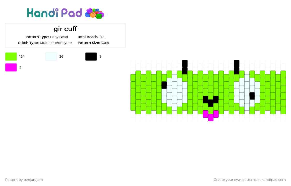 gir cuff - Pony Bead Pattern by benjarojam on Kandi Pad - green