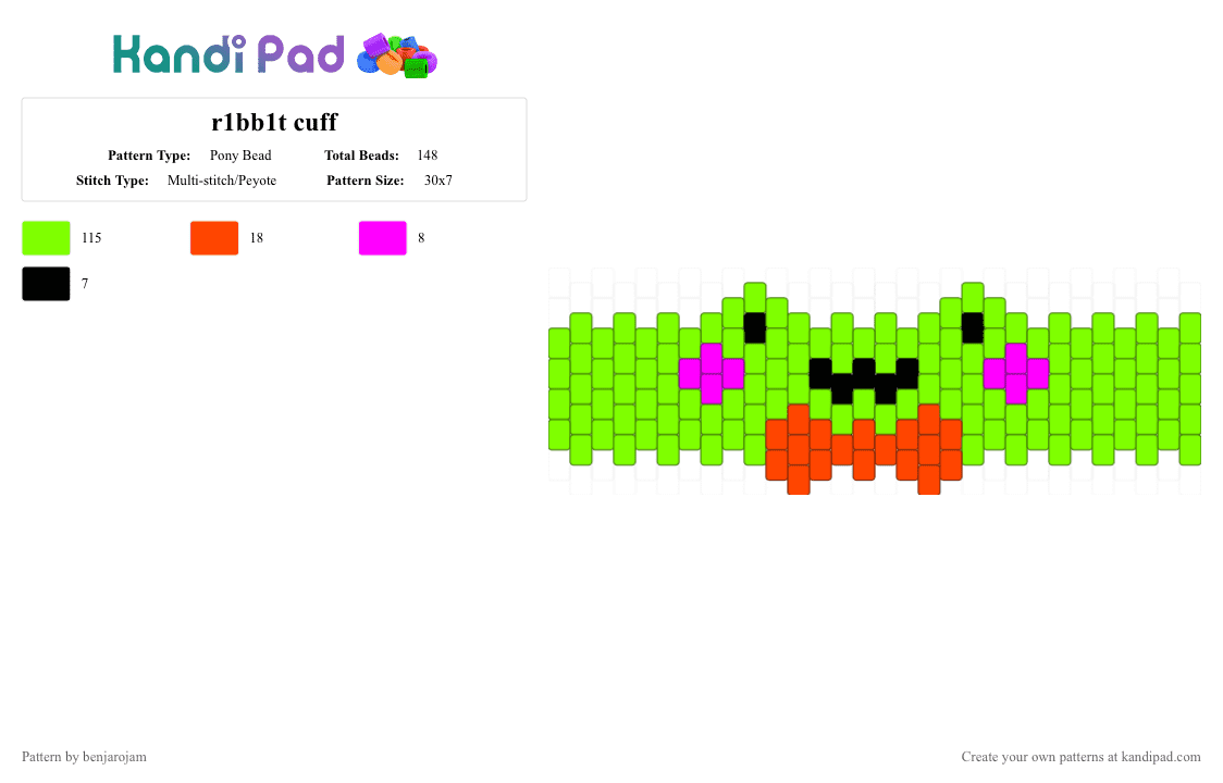r1bb1t cuff - Pony Bead Pattern by benjarojam on Kandi Pad - green
