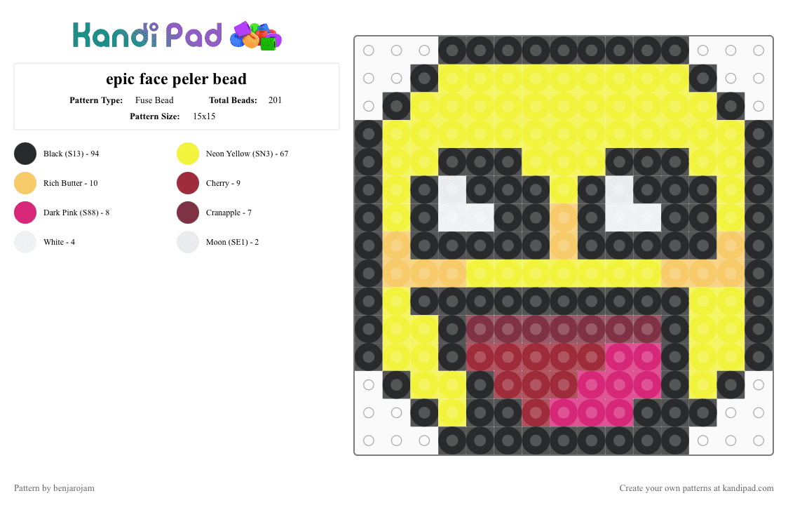 epic face peler bead - Fuse Bead Pattern by benjarojam on Kandi Pad - black,yellow