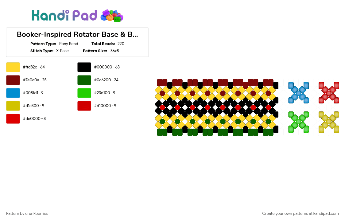 Booker-Inspired Rotator Base & Bumpers - Pony Bead Pattern by crunkberries on Kandi Pad - booker, drawn out, drawnout, epik marker, green, roblox, yellow
