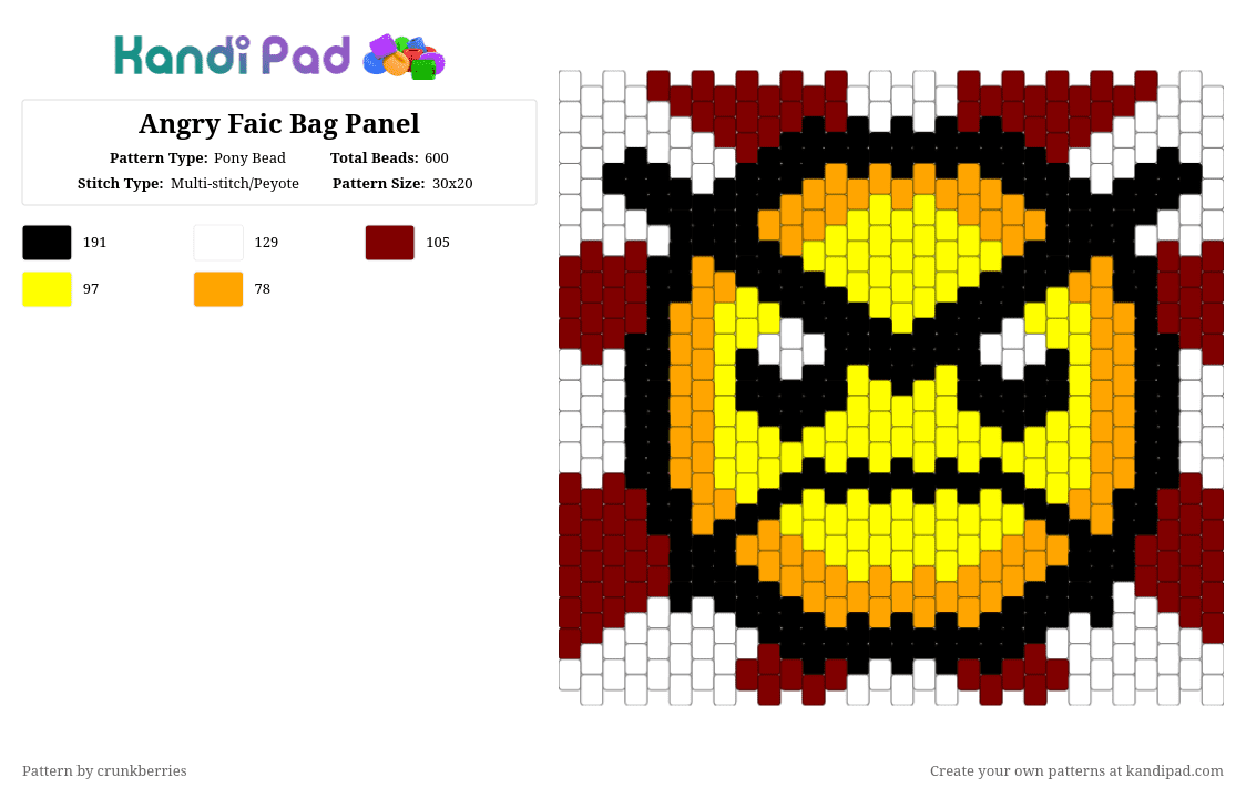 Angry Faic Bag Panel - Pony Bead Pattern by crunkberries on Kandi Pad - yellow,brown,newgrounds,angry