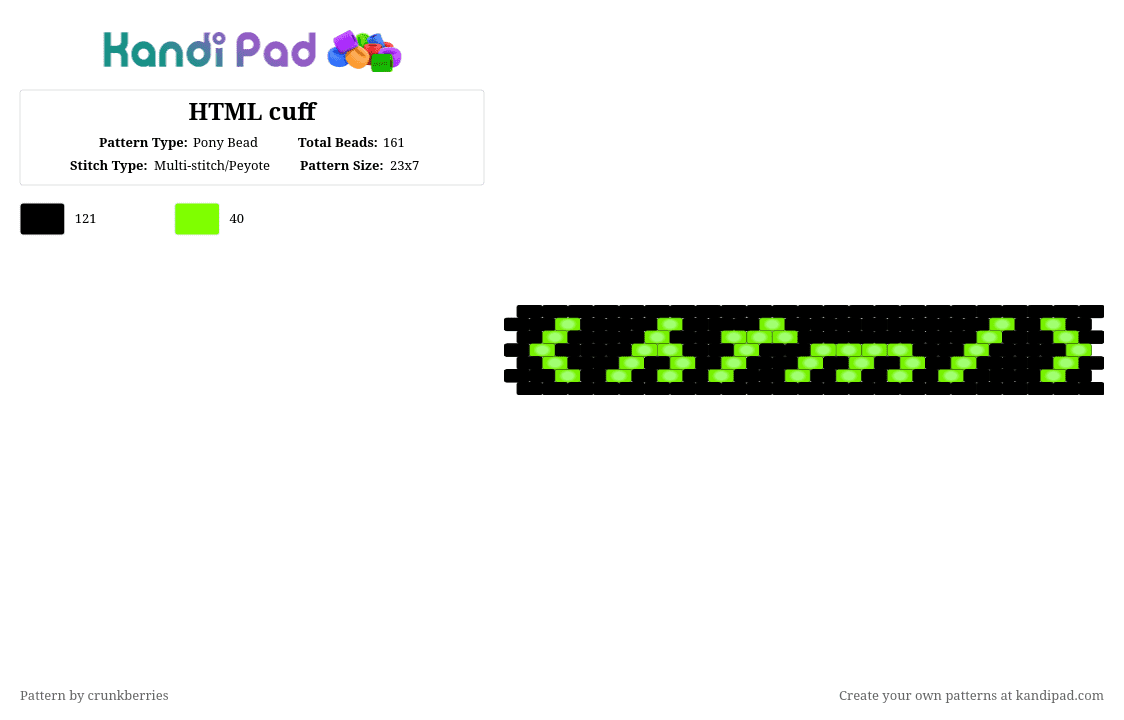 HTML cuff - Pony Bead Pattern by crunkberries on Kandi Pad - black, code, coding, html, programming