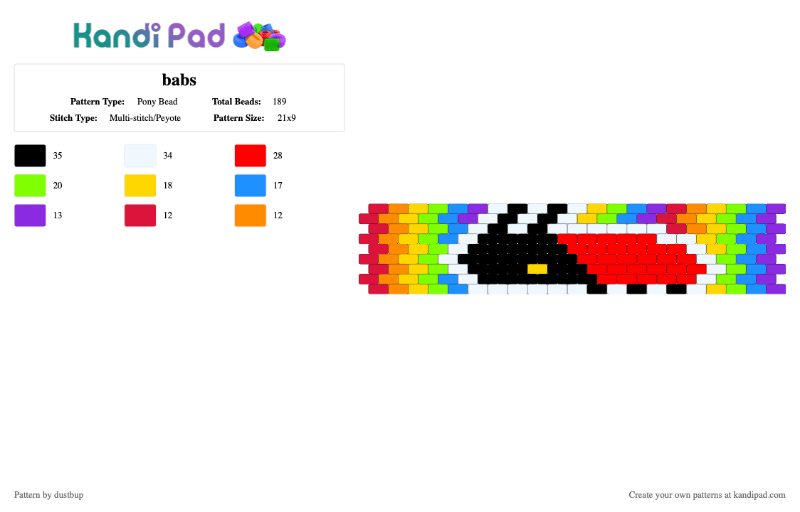 babs - Pony Bead Pattern by dustbup on Kandi Pad - red,green